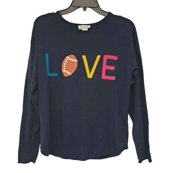 Rachel Zoe Navy Blue Love Football Sweater Round Neck Lightweight Top Long M - Picture 1 of 7